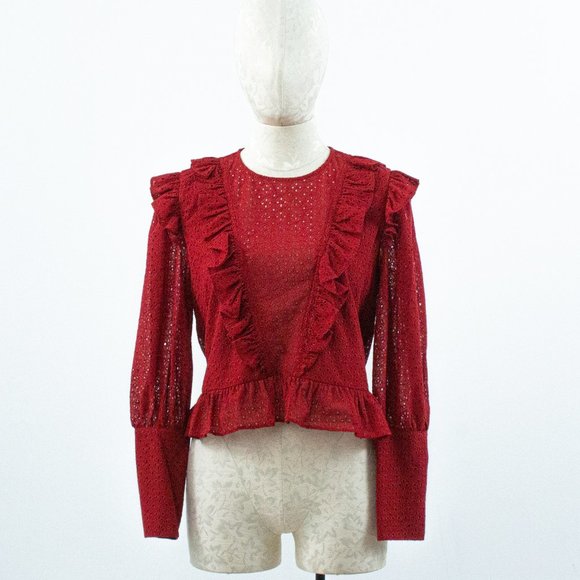 Robert Rodriguez 8 Prairie Eyelet Lace Top Red - Picture 10 of 16